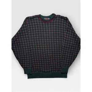 Vintage REPP LTD Textured Knit Sweater Green Geometric Pattern Made in USA 2XLT